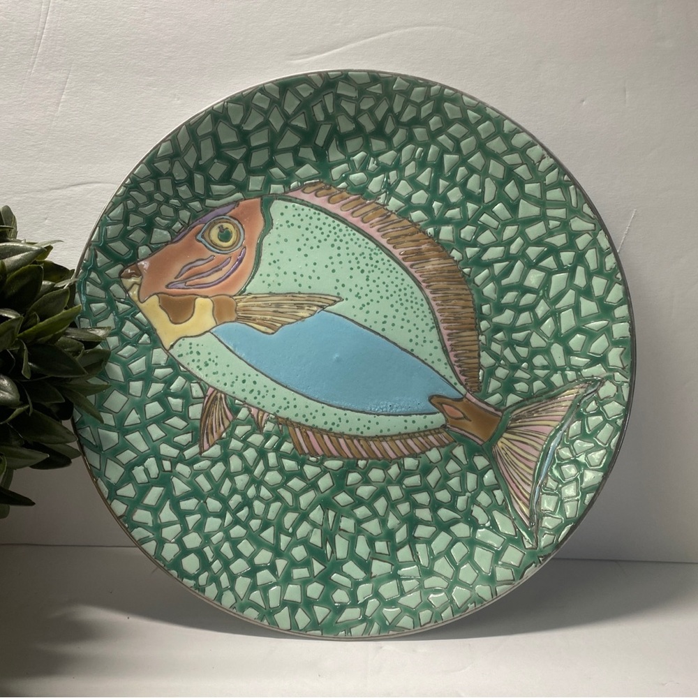 Vintage Japanese Toyo  Mosaic Fish Porcelain Decorative Plate- 10in